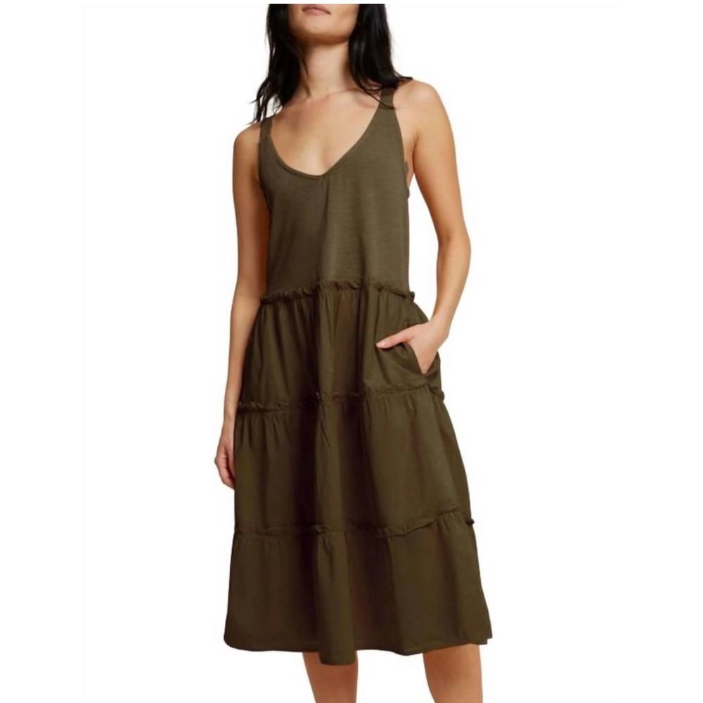 Nation Green Seaweed 100%Cotton Hannah Tiered  Sleeveless Ruffle Sundress NWT XS